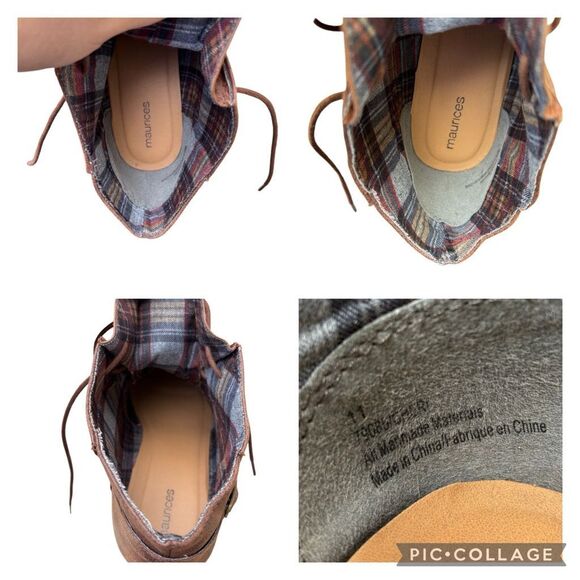 Maurices Cheri Lace Up Wedge Heel Ankle Bootie Brown Distressed Cognac Size 11 - Picture 7 of 10
